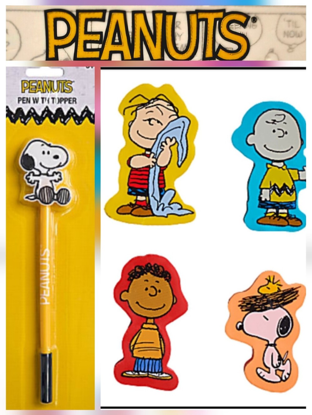 Peanuts Barrel Pen w/Snoopy Topper & 4-PK Eraser Set